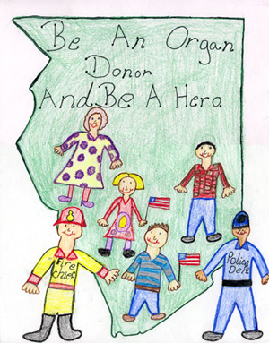 Organ Donor Poster Winner for 2003. Poster title is Be an Organ Donor and be a Hero.