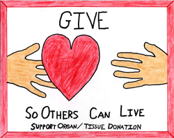 Organ Donor Poster Winner for 3rd Grade thru 5th Grade 2004. Poster title is Give so someone can live.